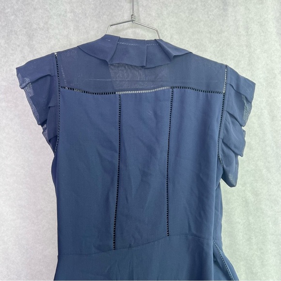 Diane Von Furstenberg Blue Silk Wrap Blouse Size 2 Marcelo Ruffle DVF - Picture 5 of 9